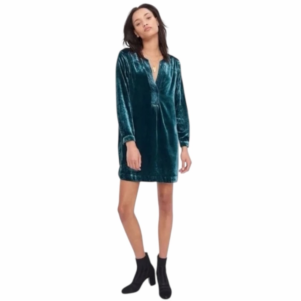 NWT! Anthropologie Emerald Green Melody Velvet Long Sleeve Tunic Dress. Size XS.